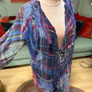 Jil Sander hand woven drape poncho cardigan oversized Lagenlook top Shacket